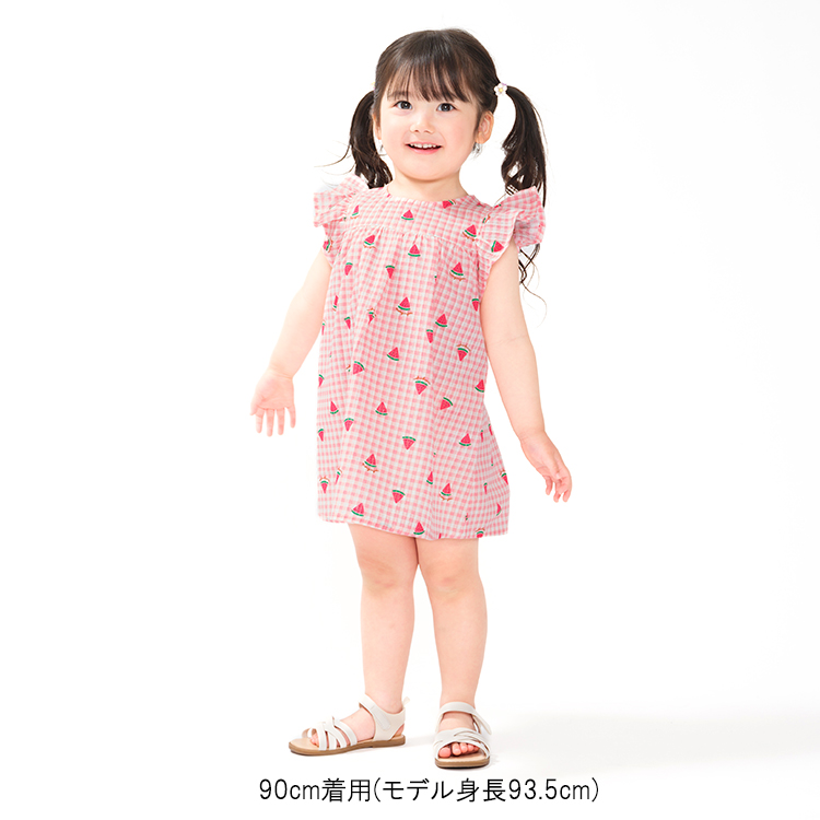 moujonjon（ムージョンジョン） 子供服 フルーツチェック柄ワンピース 