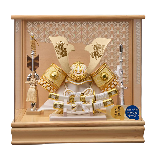 五月人形 藤翁 兜ケース飾り やまと 桜柄入り 大鍬型 兜飾り 白木 木目