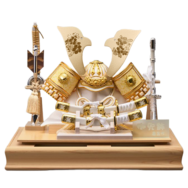 五月人形 藤翁 兜ケース飾り やまと 桜柄入り 大鍬型 兜飾り 白木 木目