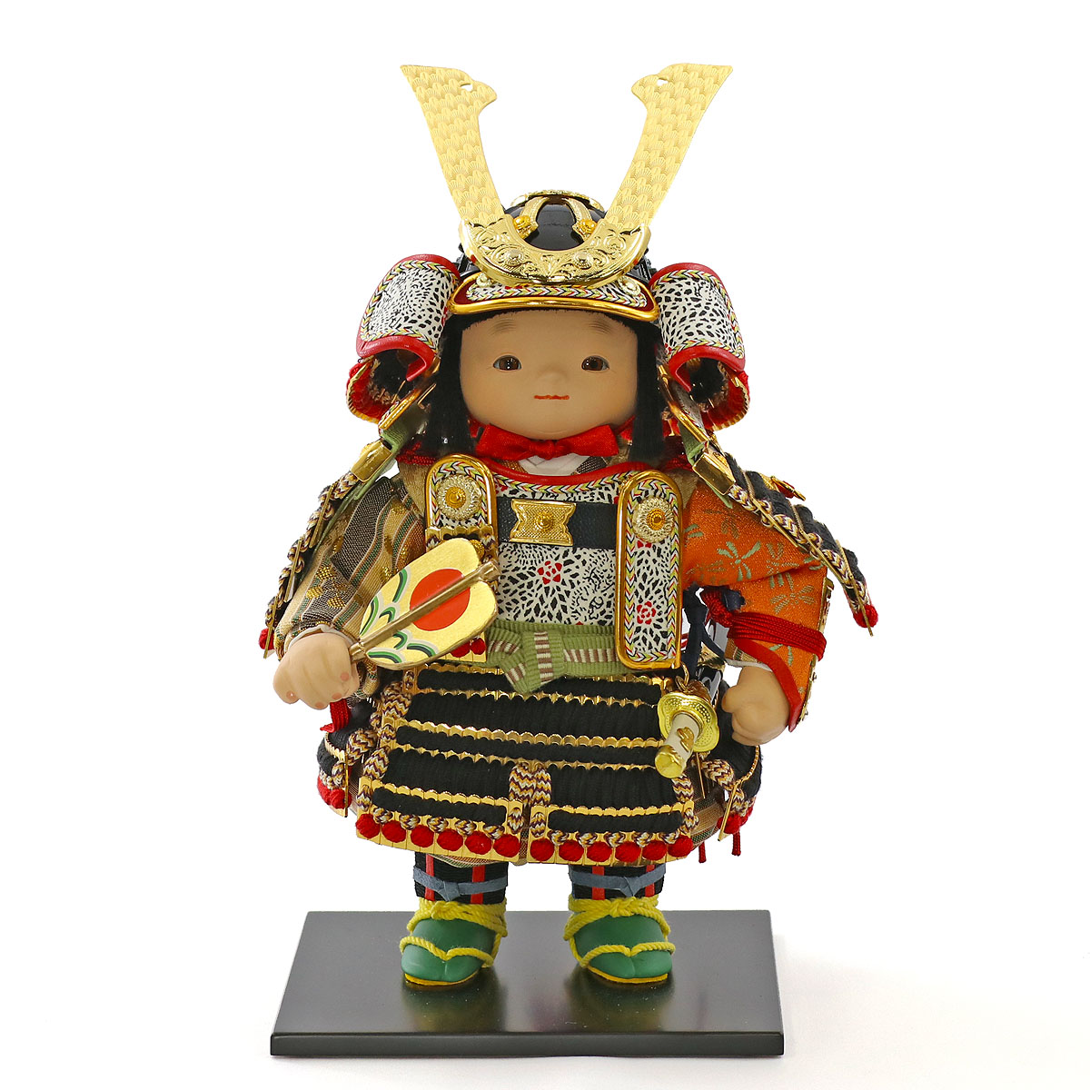 五月人形 幸一光 子供大将ケース飾り 玄（げん） 金小札黒糸威 鯉幟 二引き柄 白木 木目 アクリルケース ケース入り コンパクト おしゃれ