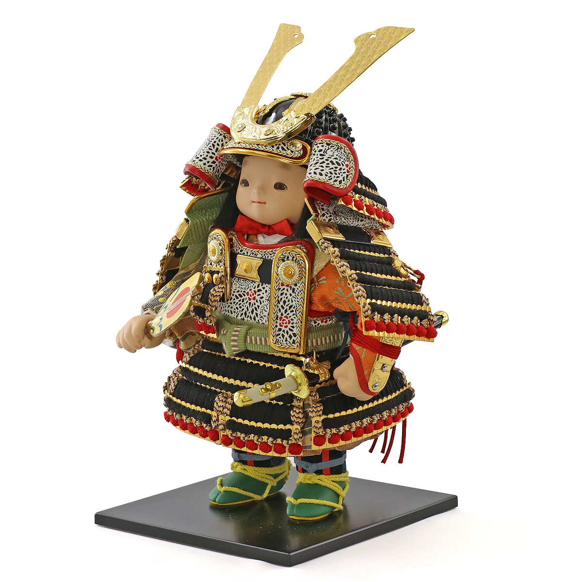 五月人形 幸一光 子供大将ケース飾り 玄（げん） 金小札黒糸威 鯉幟 二引き柄 白木 木目 アクリルケース ケース入り コンパクト おしゃれ