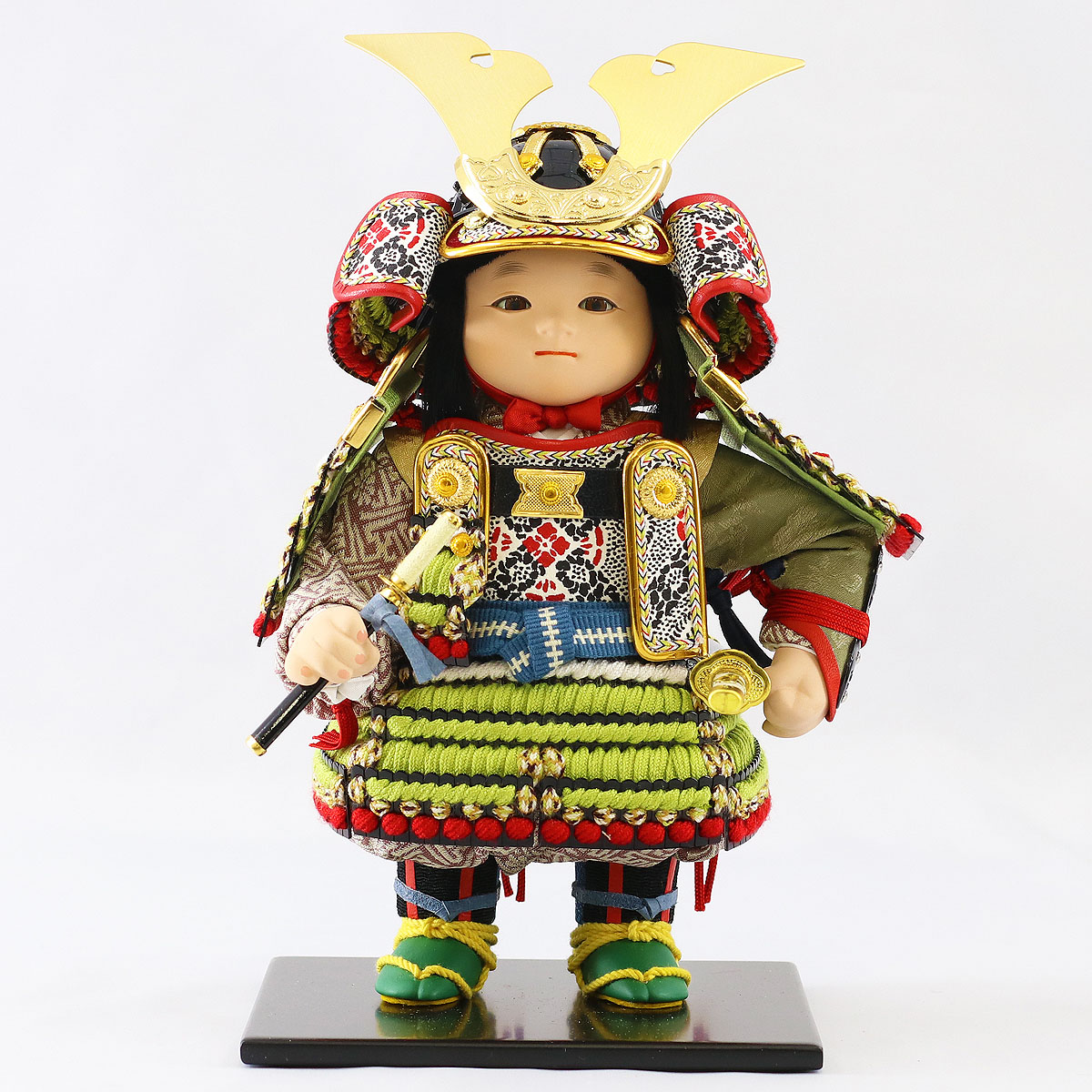 五月人形 幸一光 子供大将ケース飾り 晴（はれ） 黒小札鶯白段威 鯉幟 黒塗り金バック ガラスケース飾り ケース入り コンパクト おしゃれ_4