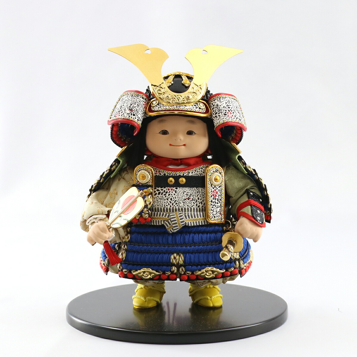 五月人形 幸一光 子供大将飾り 星丸（ほしまる） 黒小札青糸威 黒艶消塗台 二曲江戸唐紙屏風 鯉幟セット コンパクト おしゃれ_4