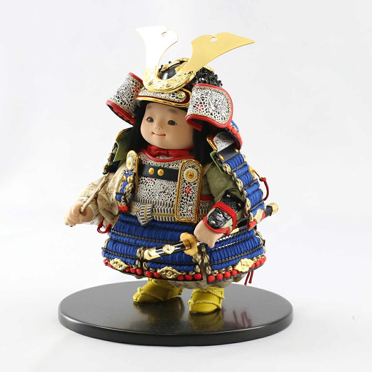 五月人形 幸一光 子供大将飾り 星丸（ほしまる） 黒小札青糸威 黒艶消塗台 二曲江戸唐紙屏風 鯉幟セット コンパクト おしゃれ_5