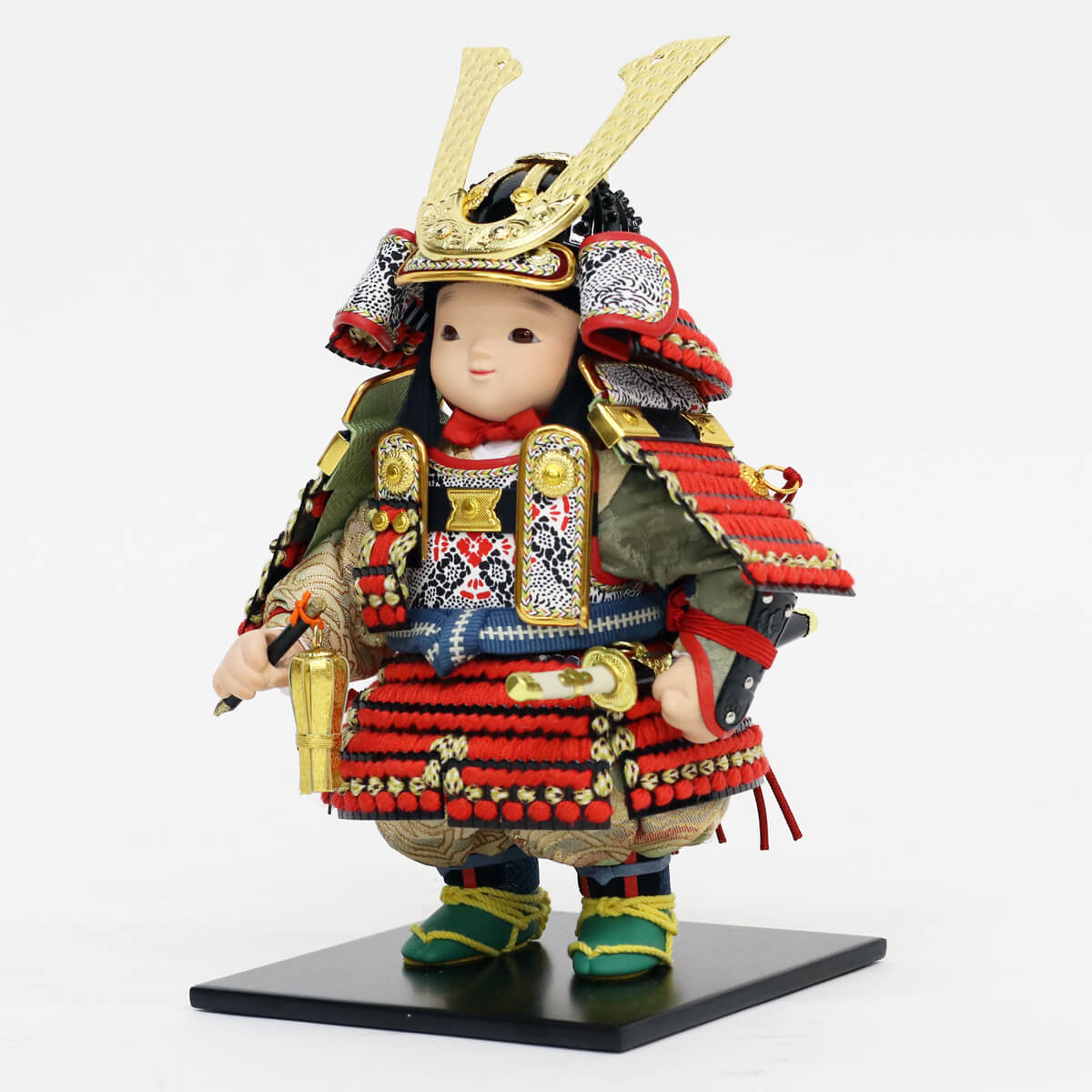 五月人形 幸一光 子供大将ケース飾り 愛（いと） 黒小札赤糸威 鯉幟 黒塗り金バック ガラスケース飾り ケース入り コンパクト おしゃれ_5