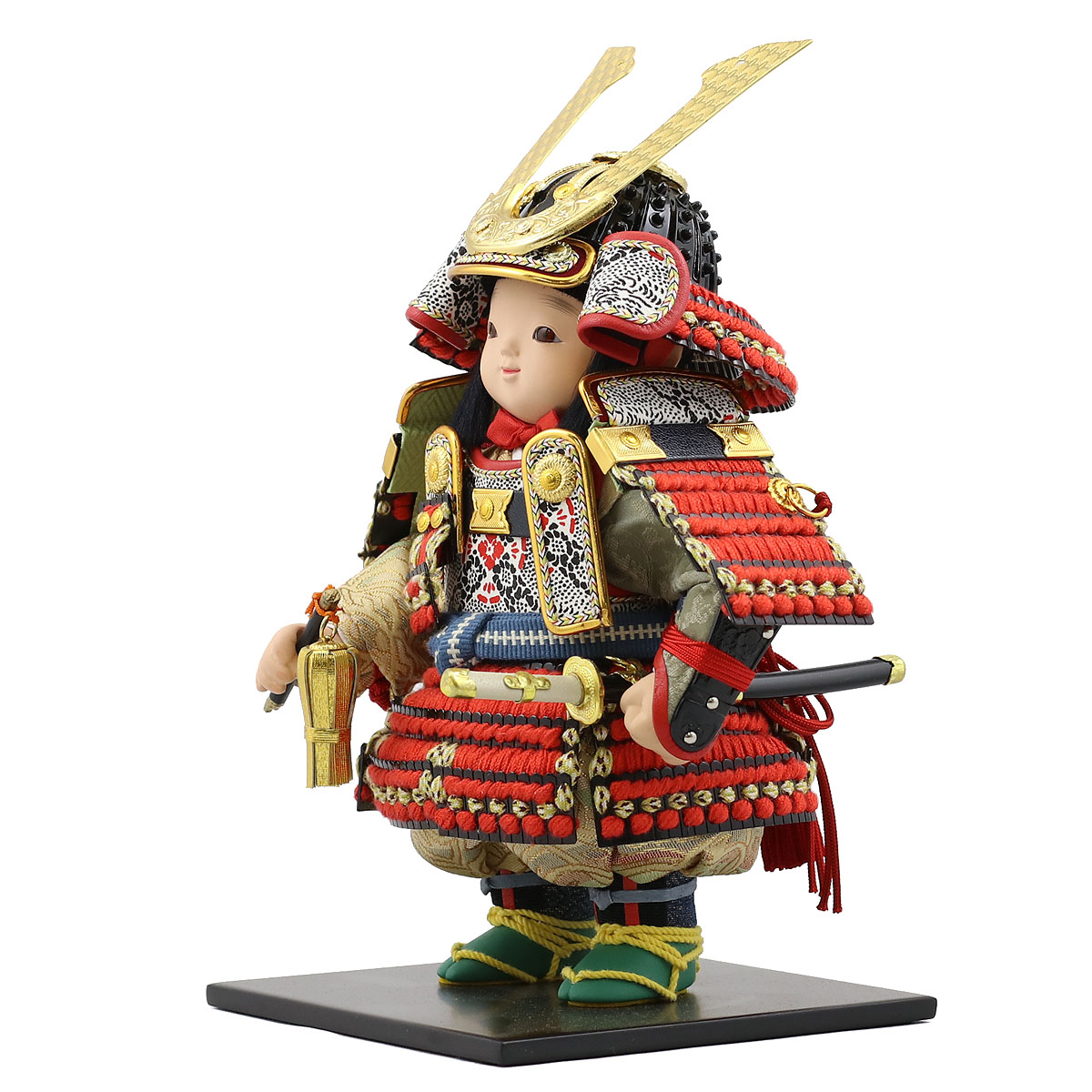 五月人形 幸一光 子供大将ケース飾り 愛（いと） 黒小札赤糸威 鯉幟 二引き柄 白木 木目 アクリルケース ケース入り コンパクト おしゃれ