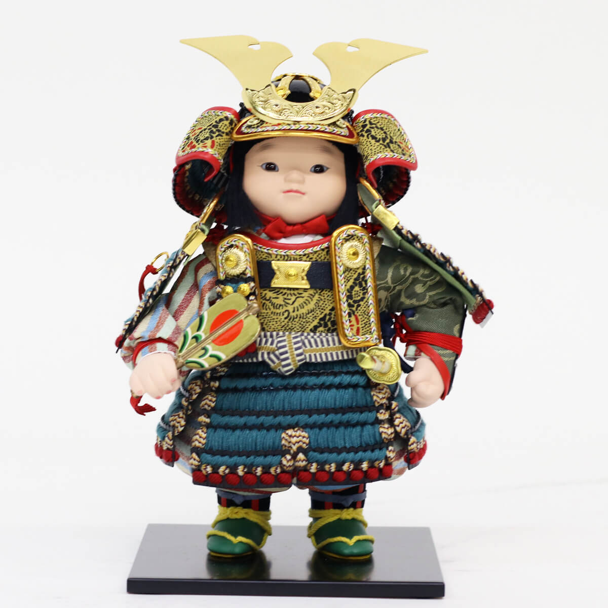 五月人形 幸一光 子供大将ケース飾り 海（かい） 黒小札縹威 鯉幟 黒塗り金バック ガラスケース飾り ケース入り コンパクト おしゃれ_4