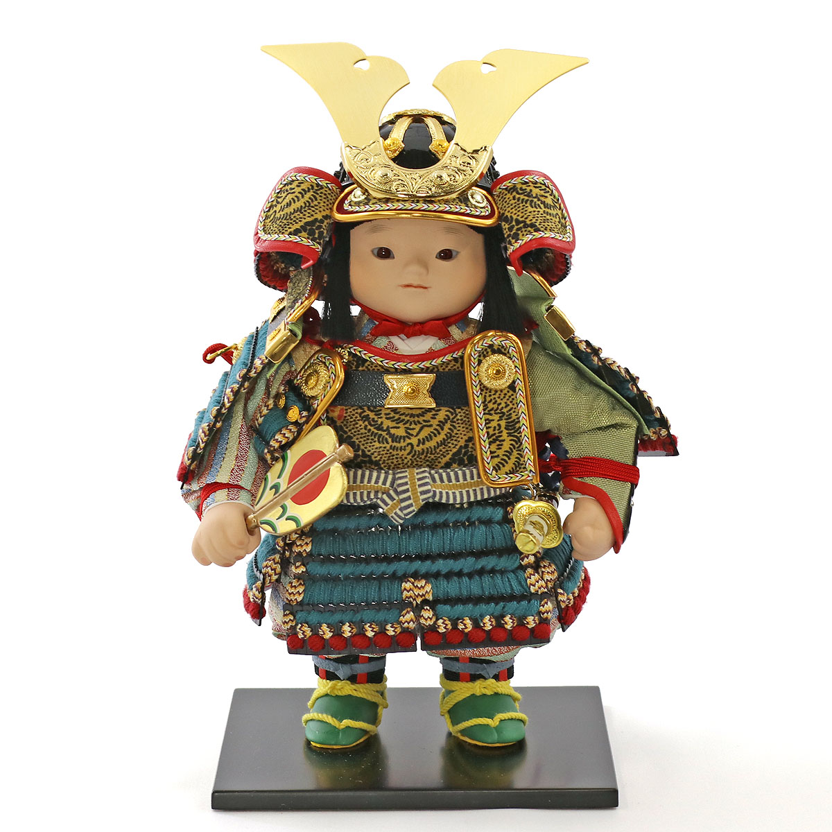 五月人形 幸一光 子供大将ケース飾り 海（かい） 黒小札縹威 鯉幟 ホワイトオーク材 市松文様バック ガラスケース ケース入り コンパクト おしゃれ_5