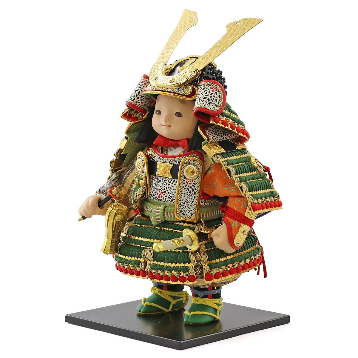 五月人形 幸一光 子供大将ケース飾り 慧（けい） 金小札緑威 鯉幟 二引き柄 白木 木目 アクリルケース ケース入り コンパクト おしゃれ