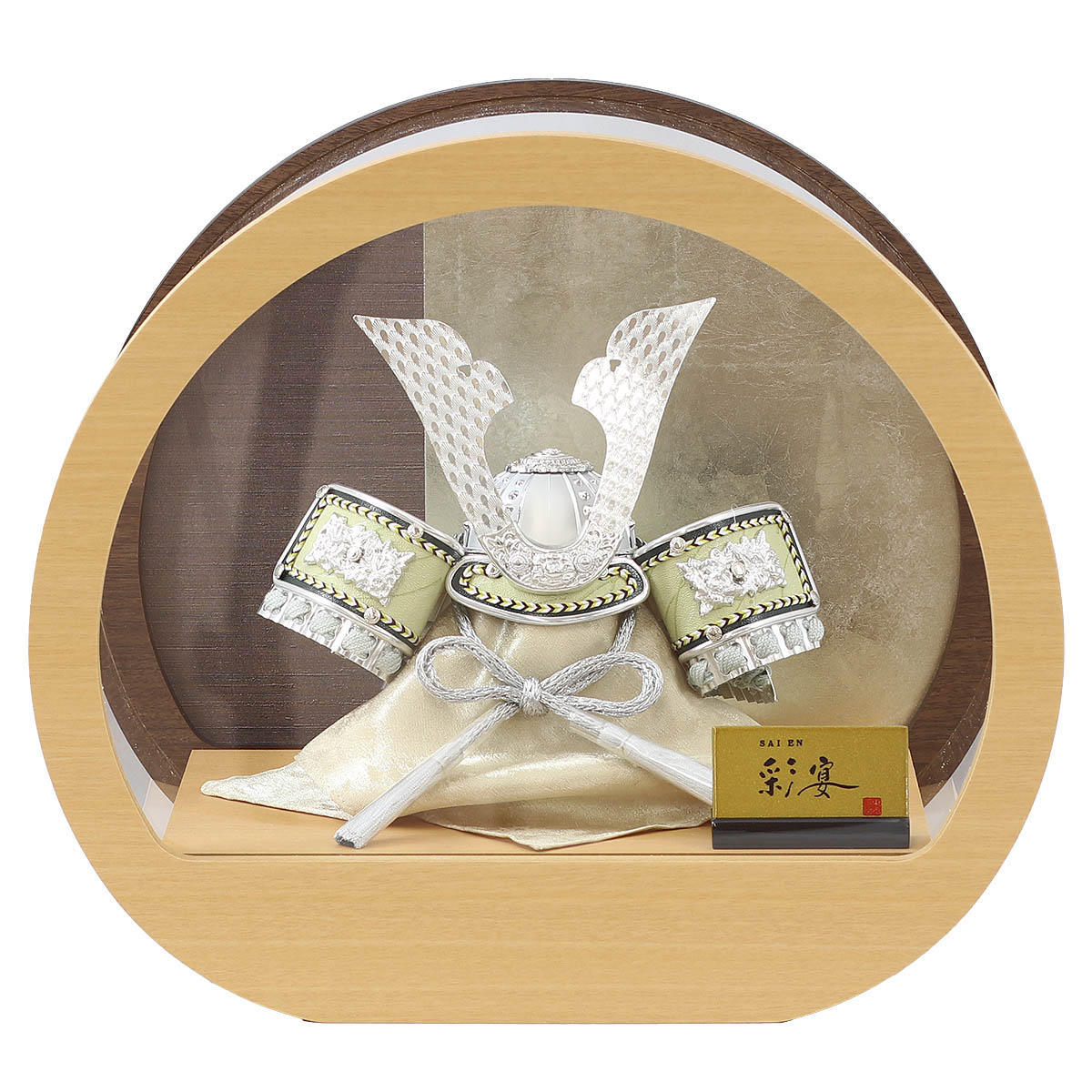 五月人形 東玉 兜ケース飾り 6号 彩宴 銀中鍬形 円形 丸型 木目調 兜  