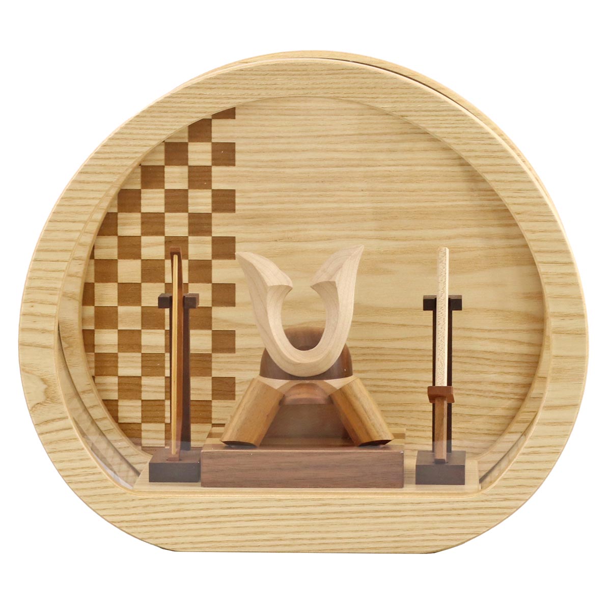 五月人形 木製兜飾り 木製 無垢材の兜 muku （むく） 立体大鍬形 弓