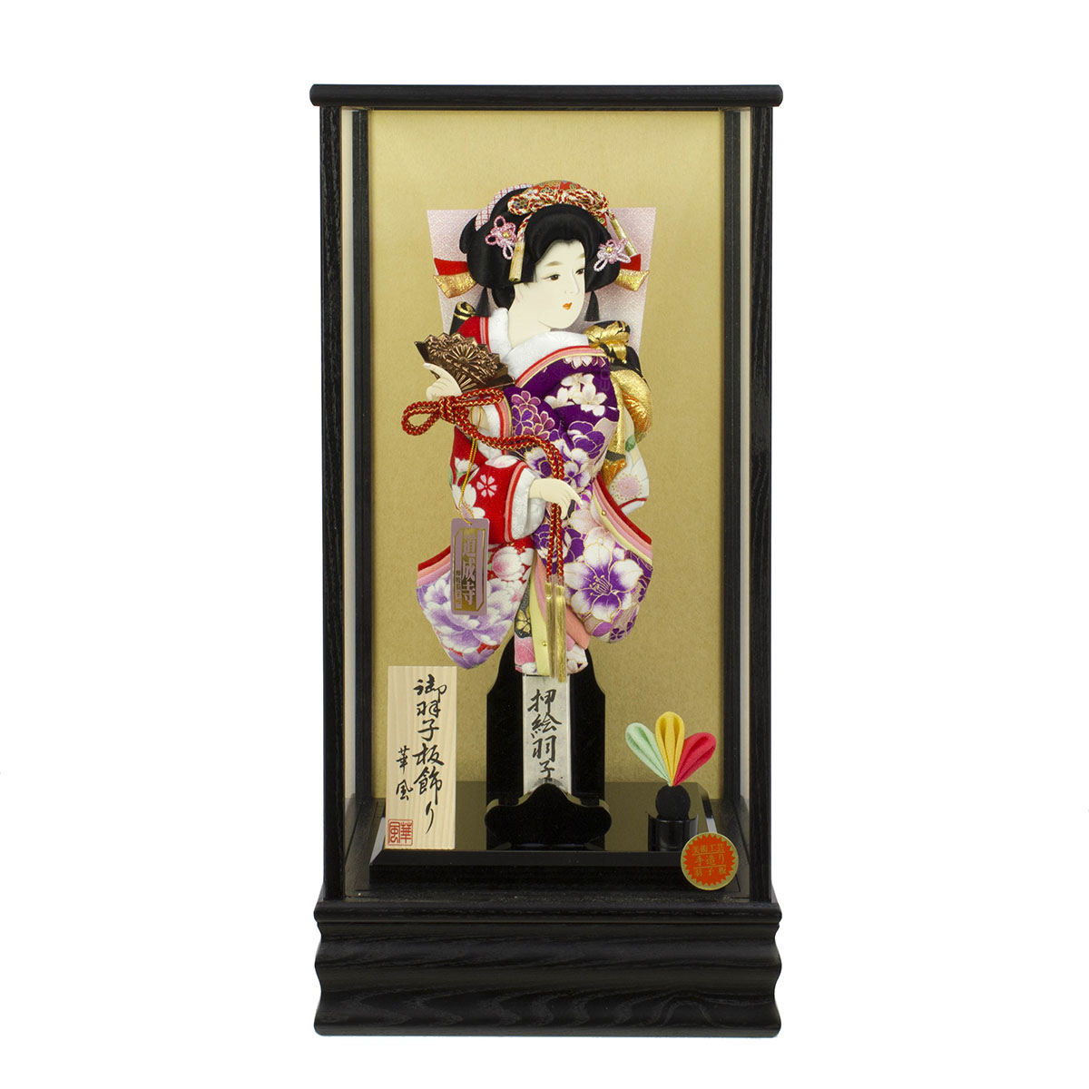 羽子板 お祝い 初正月 13号 古都C 道成寺 押絵羽子板 黒木目 ガラスケース