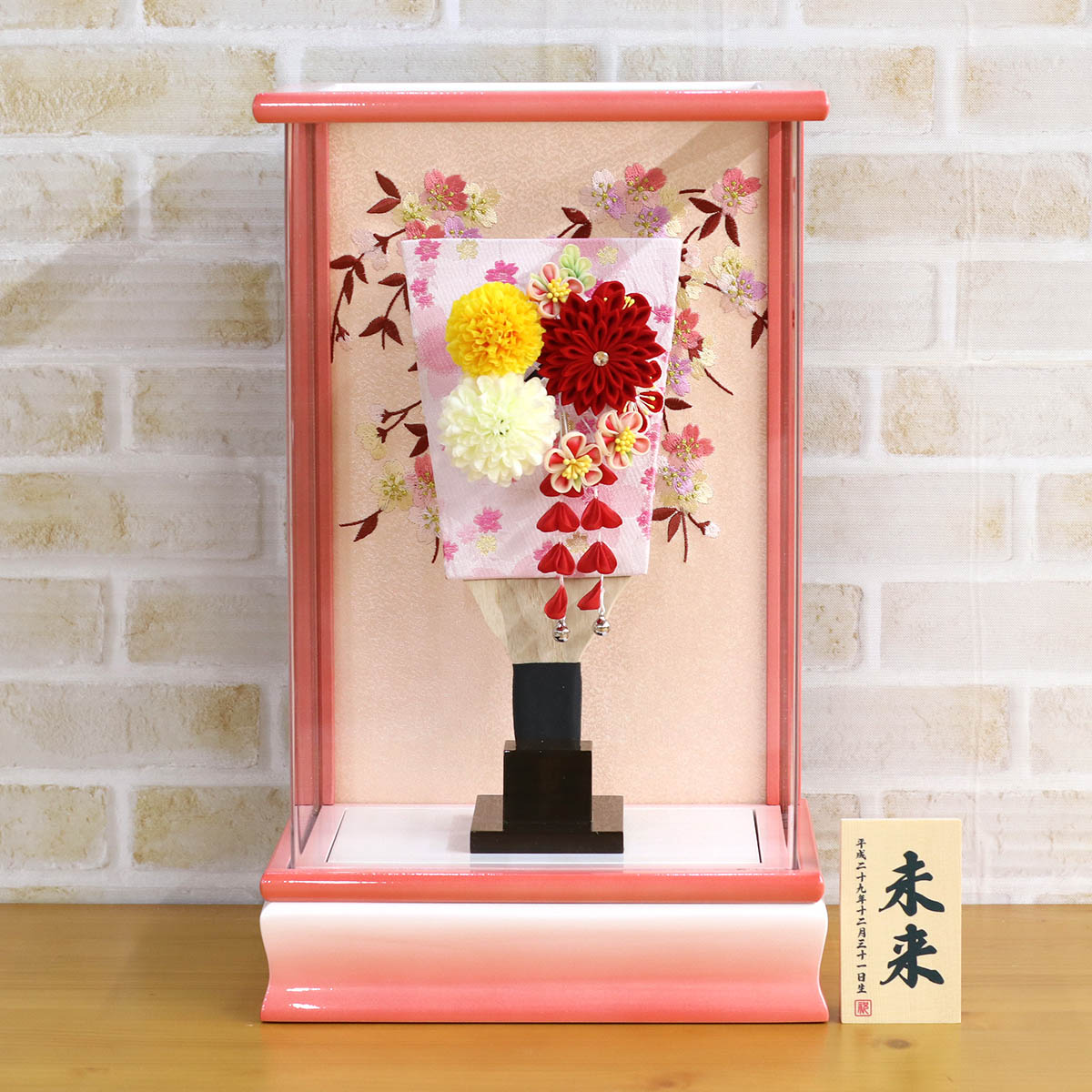 羽子板 お祝い 初正月 つまみ細工 丸菊と赤菊 3-55 髪飾り付き パール