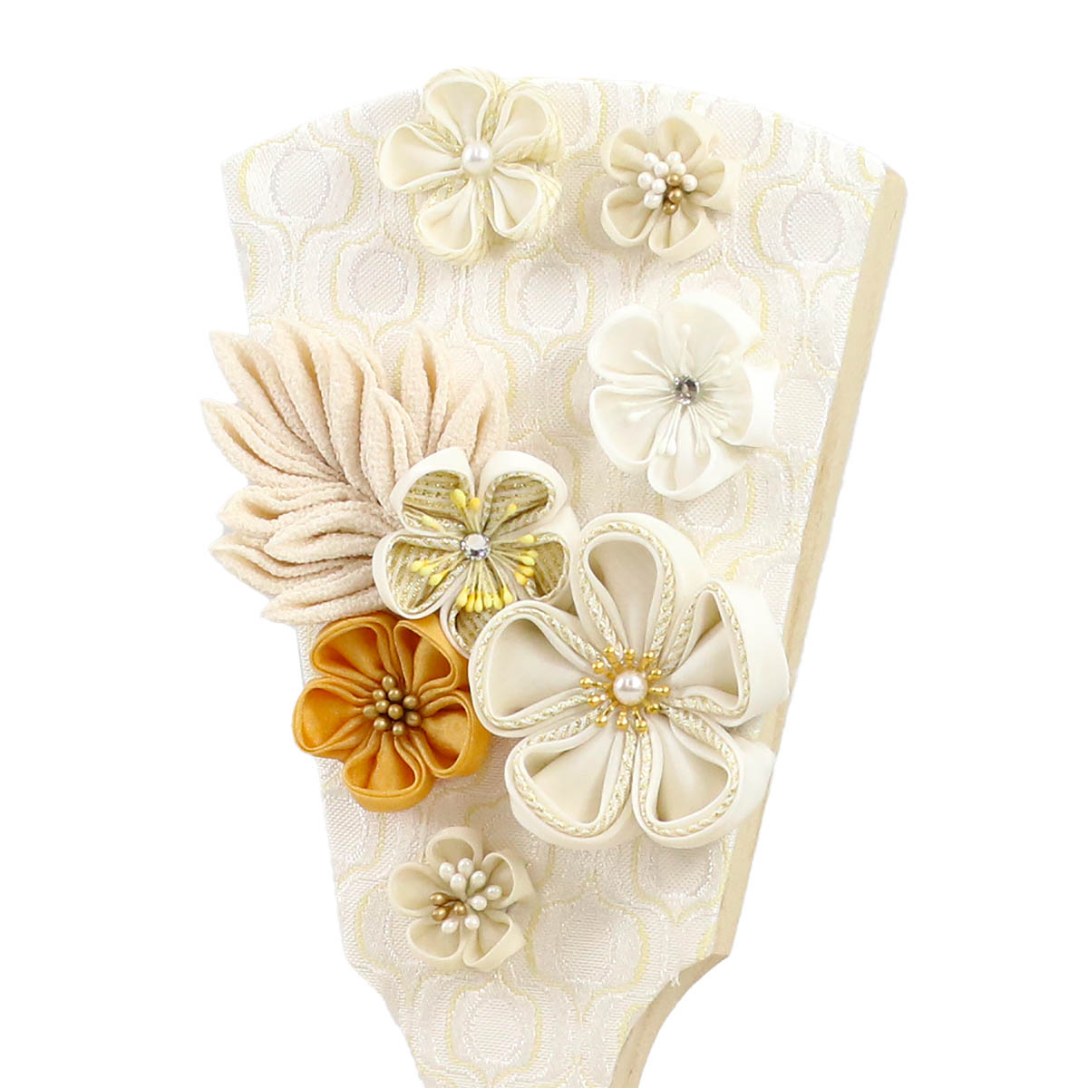 羽子板 お祝い 初正月 つまみ細工 白/モカ タモ 白木 まどか 円形 筒型