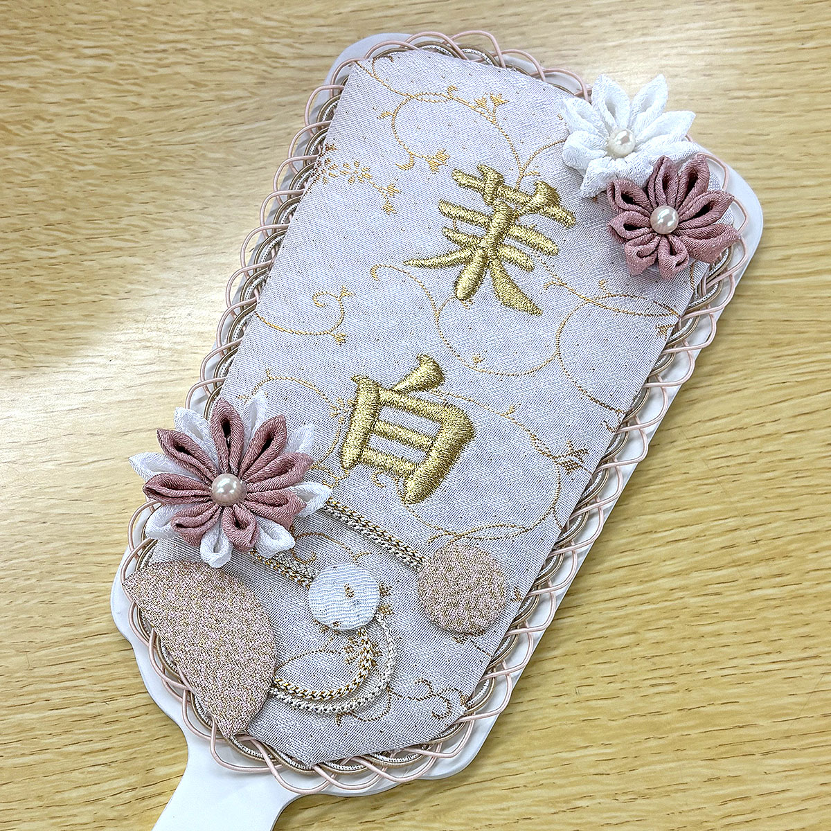 羽子板 お祝い 初正月 刺しゅう お名前入り 正絹 ローズエトワール