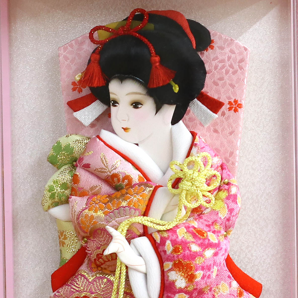 久月 羽子板 お祝い 初正月 9号 壁掛け 額飾り 縮緬ピンク桃 アクリル