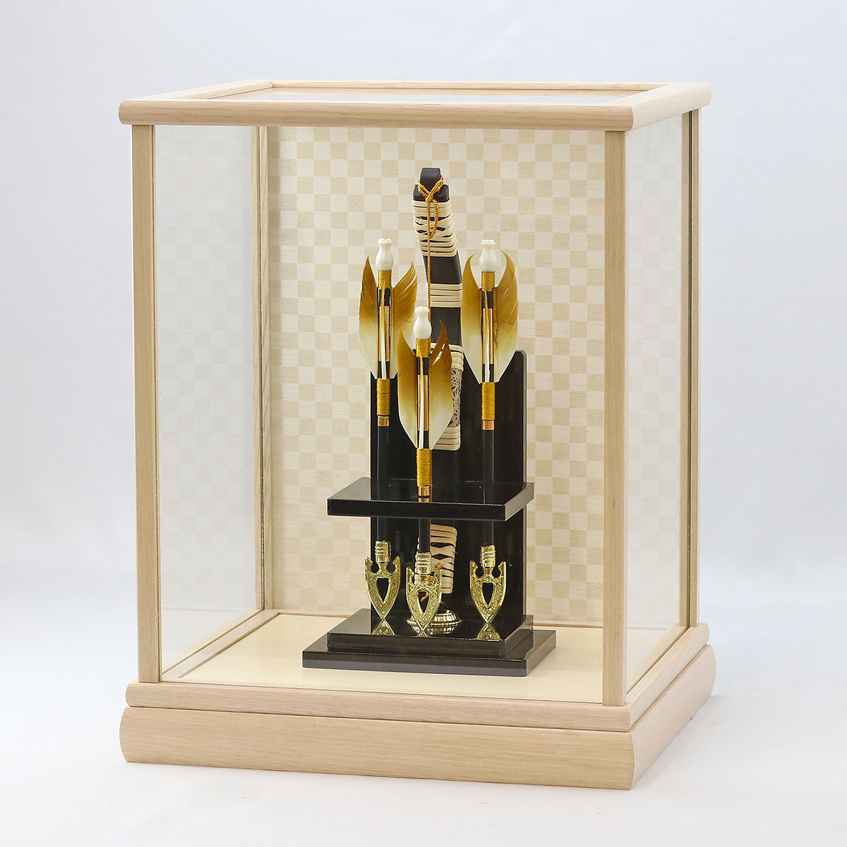 破魔弓 リュウコドウ コンパクト ミニ 三本立 ホワイトオーク材 市松