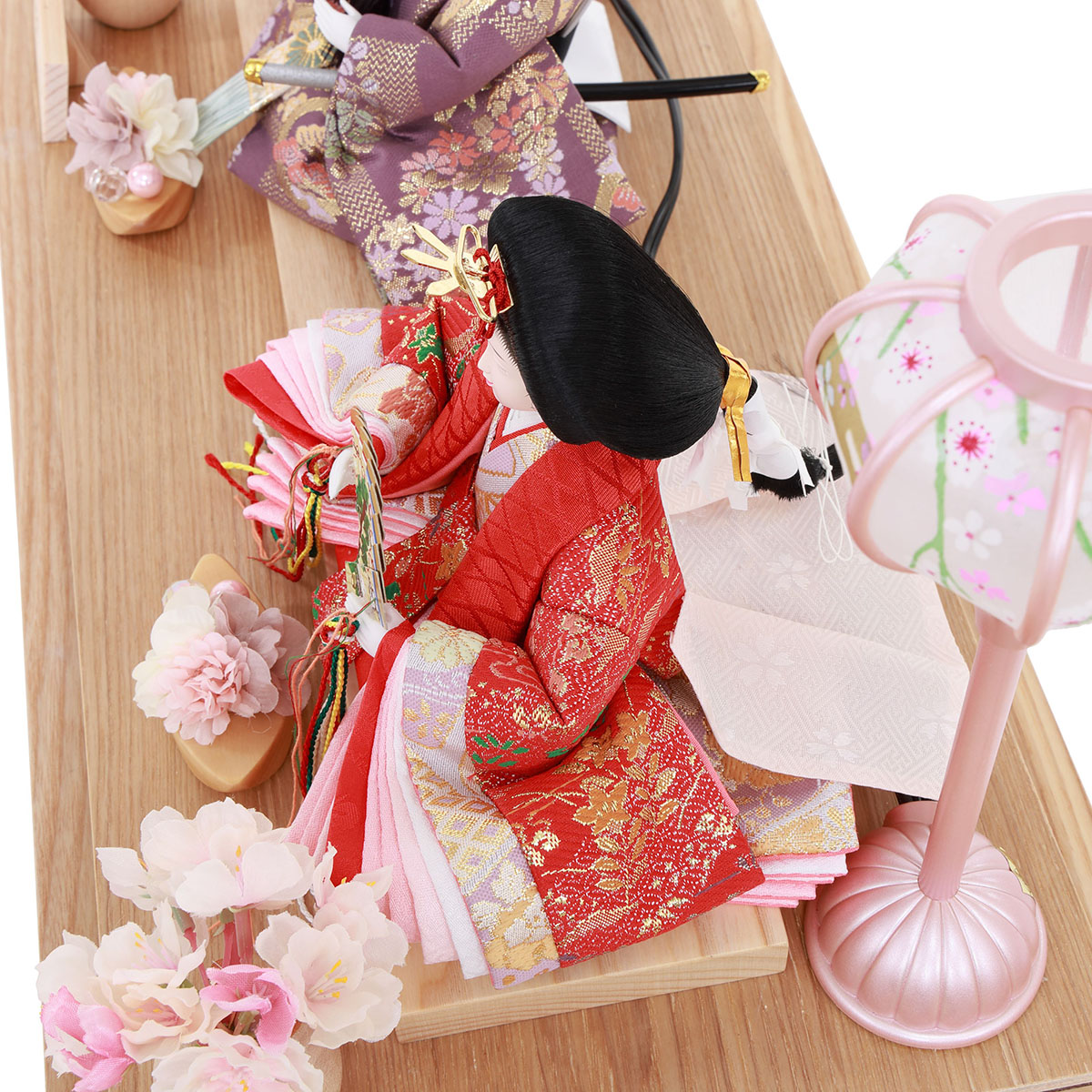 雛人形 ケース飾り 絃 ito 小三五親王 白木 木目 刺繍桜 アクリル