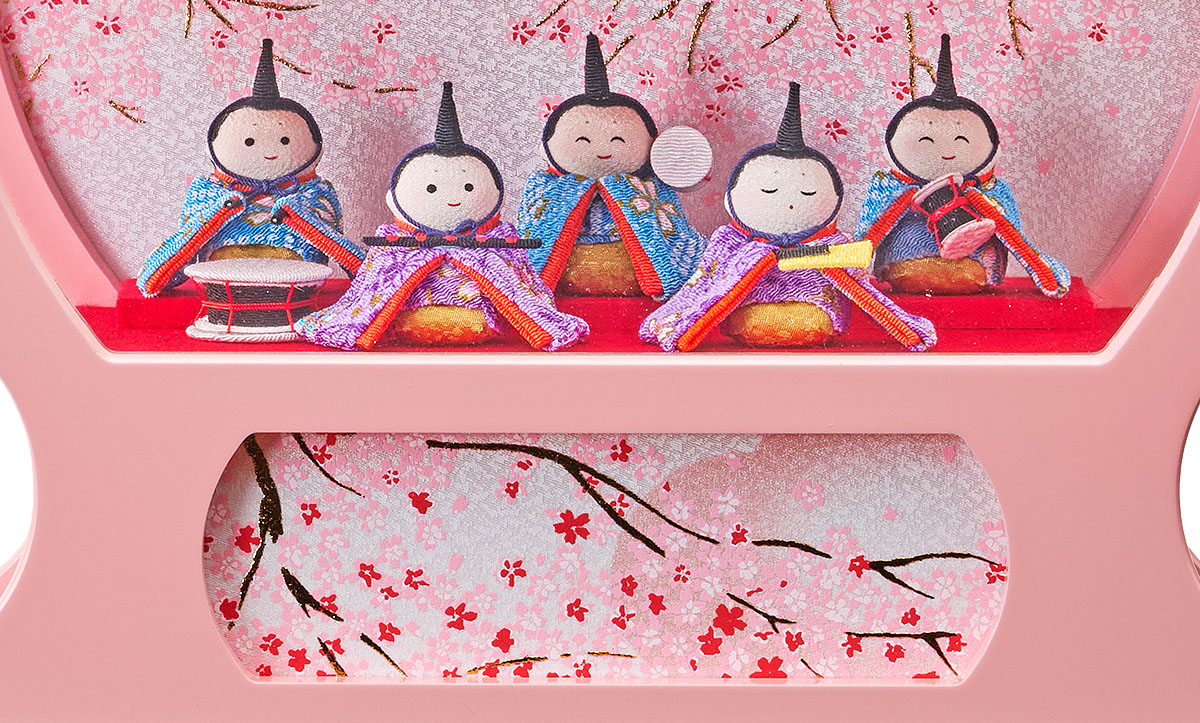 雛人形 ケース飾り 舞あそび 桃 わらべ十人飾り 手鏡型 アクリルケース