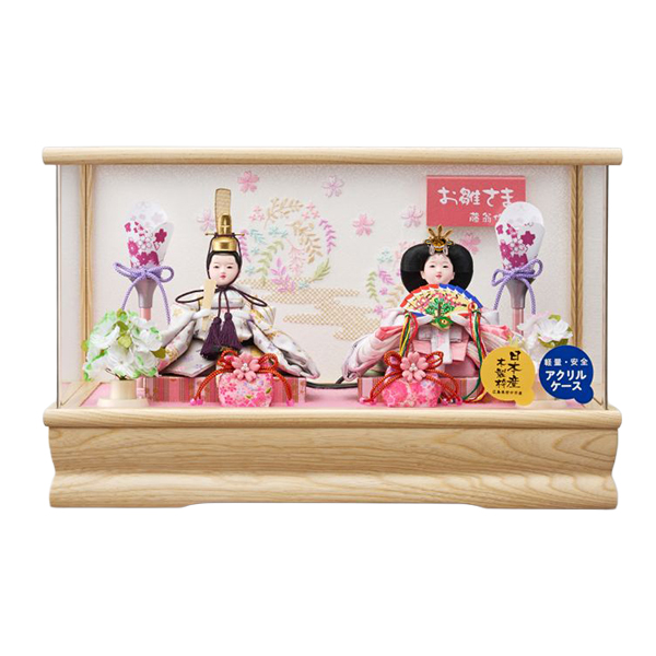 雛人形 ケース飾り まるこ 豆親王飾り 白木 木目 ホワイトオーク 刺