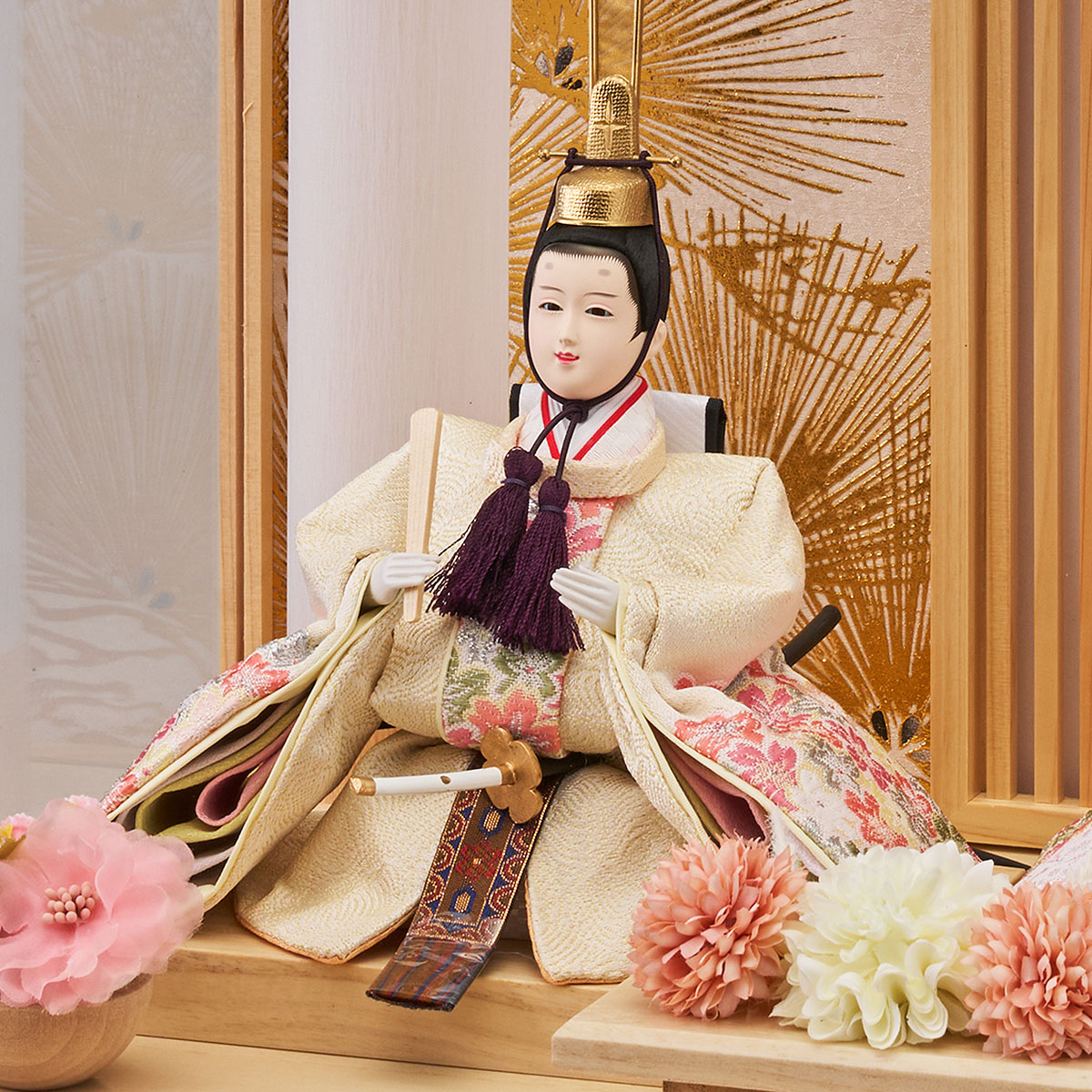 雛人形 ケース飾り まひろ 小三五親王飾り 白木 木目 桧 格子 アクリル