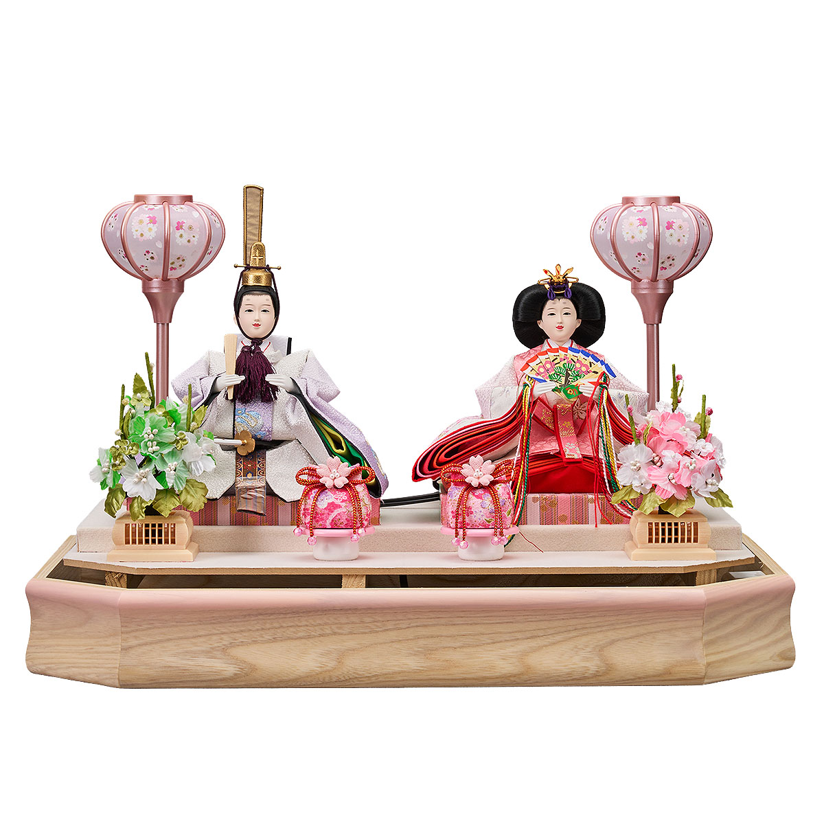 雛人形 ケース飾り ゆきな 小三五親王飾り 白木 木目 六角 ホワイト