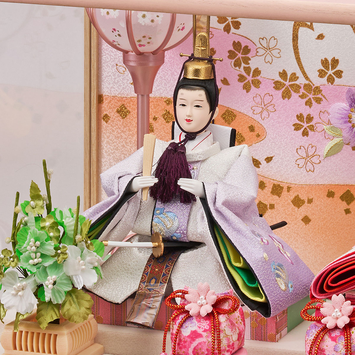 雛人形 ケース飾り ゆきな 小三五親王飾り 白木 木目 六角 ホワイト