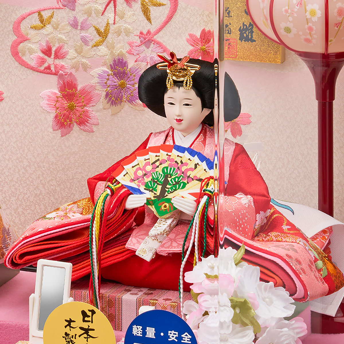 雛人形 ケース飾り 彩乃 豆親王飾り 桃 白木 木目 六角 ホワイトオーク 