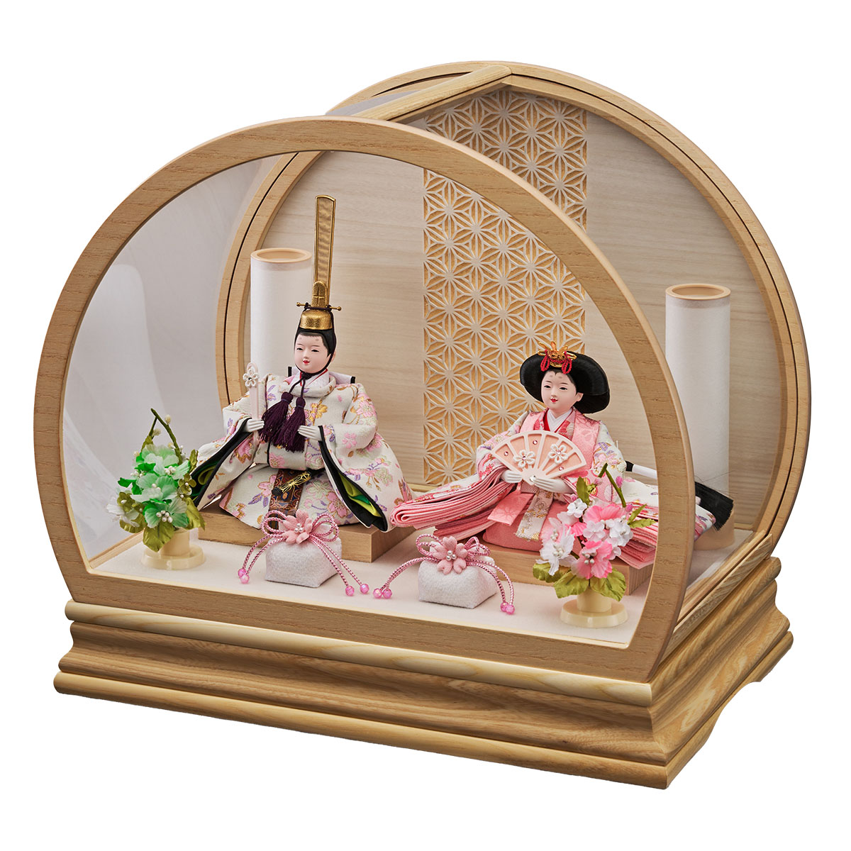 雛人形 ケース飾り ひなた 豆親王飾り 白 白木 木目 丸型 かぶせ型 AC