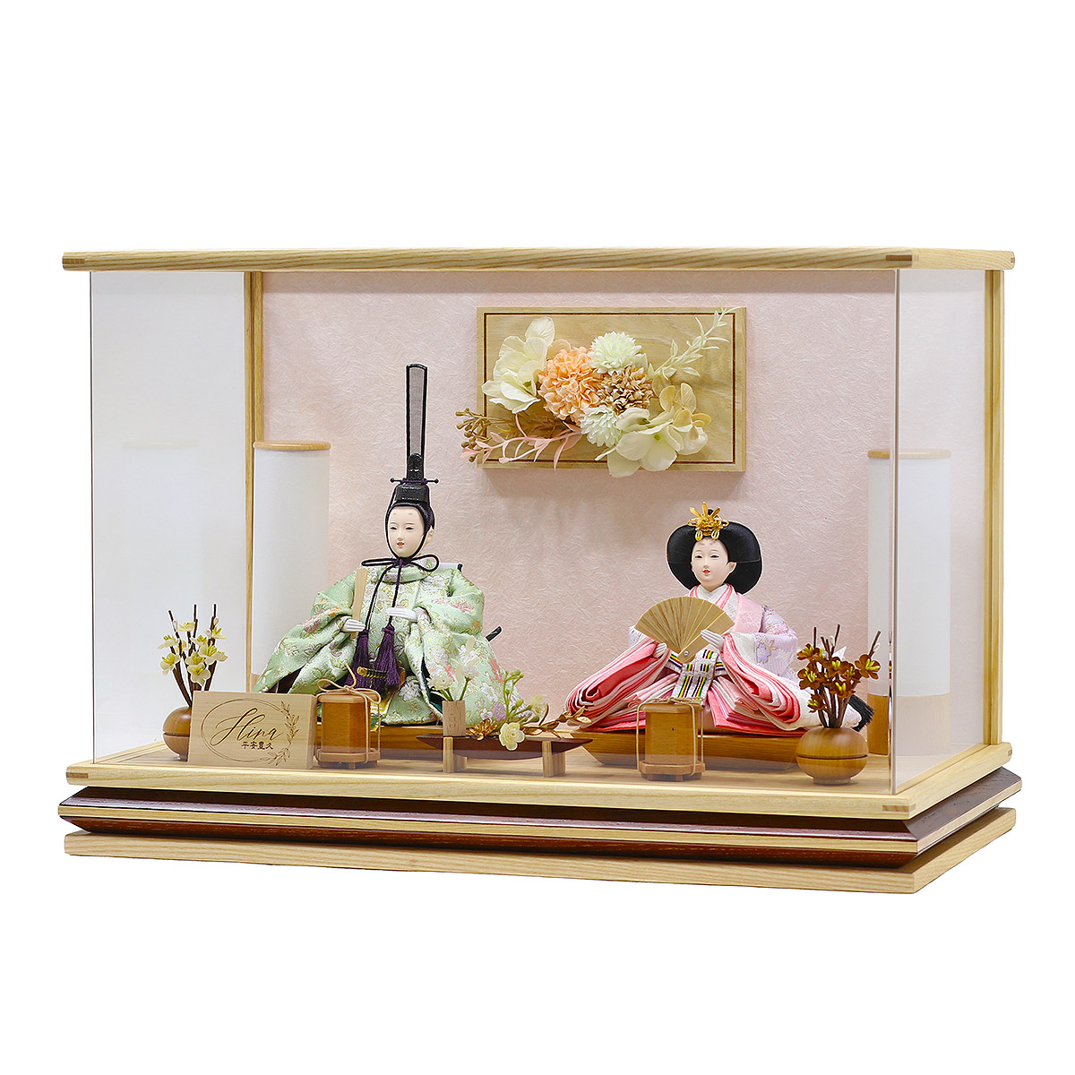 雛人形 ケース飾り セシル 芥子親王 アートフラワー 木目 アクリル