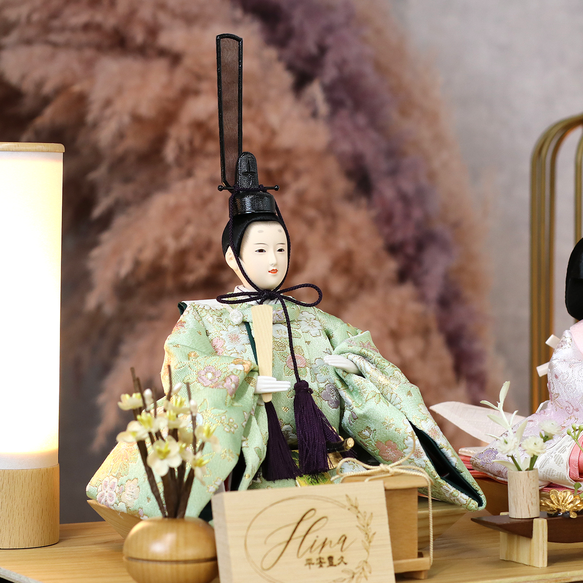 雛人形 ケース飾り セシル 芥子親王 アートフラワー 木目 アクリル