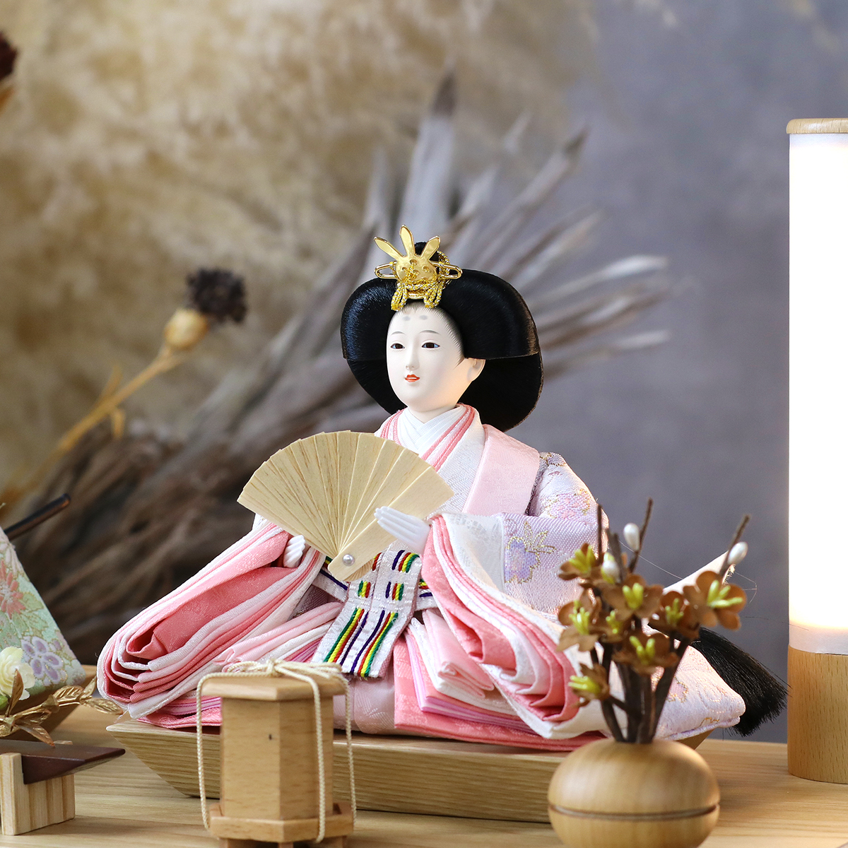 雛人形 ケース飾り セシル 芥子親王 アートフラワー 木目 アクリル