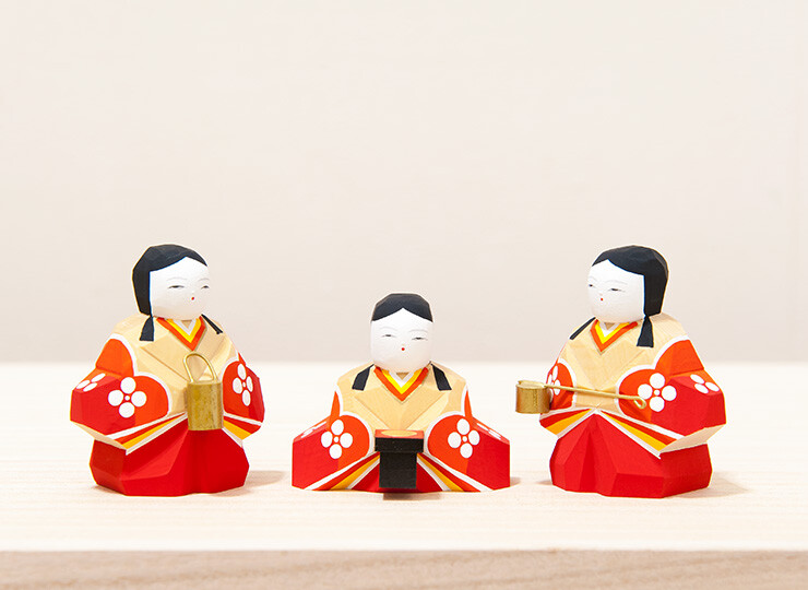 雛人形 伊予一刀彫 凛 五人飾り コンパクト 木製 一刀彫 南雲工房
