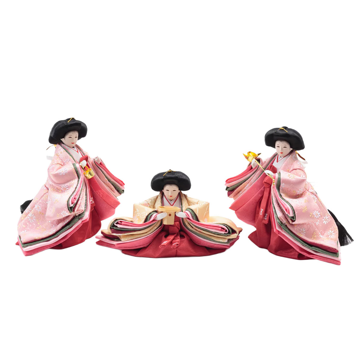 雛人形 三段収納飾り 銘木 檜 刺繍 衣裳着 芥子親王 柳官女 五人飾り