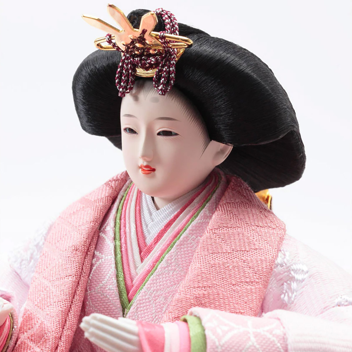 雛人形 三段収納飾り 銘木 檜 刺繍 衣裳着 芥子親王 柳官女 五人飾り