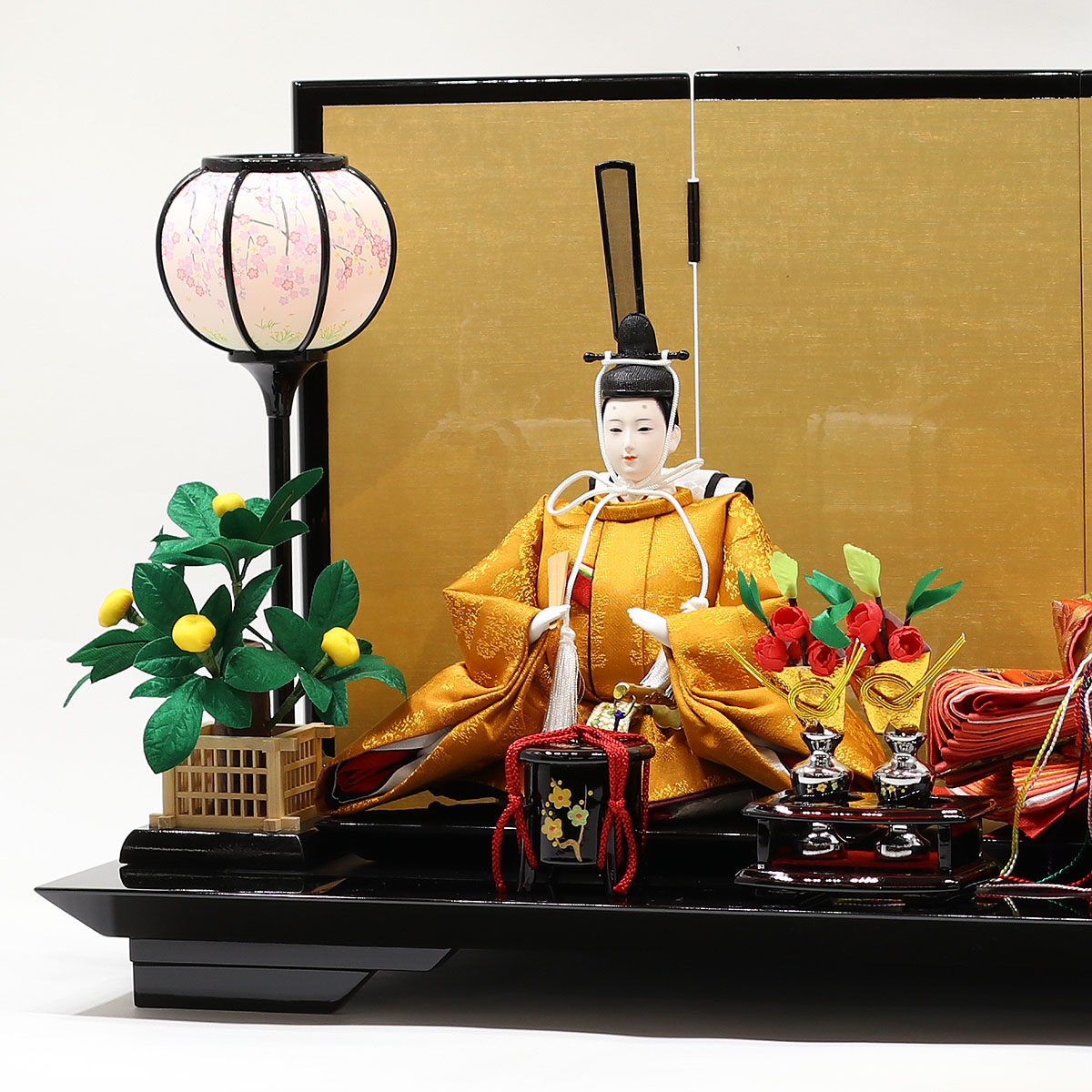 雛人形 親王飾り 光園作 正絹有職 黄櫨染 衣裳着 小三五親王 平飾り 久