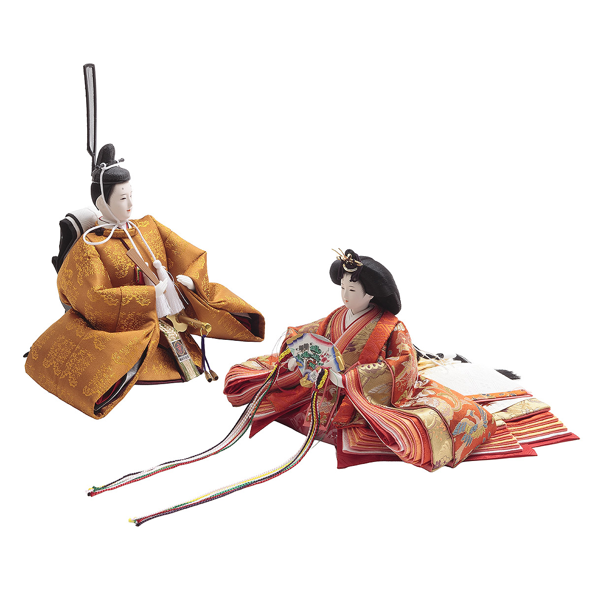 雛人形 親王飾り 光園作 正絹有職 黄櫨染 衣裳着 小三五親王 平飾り 久