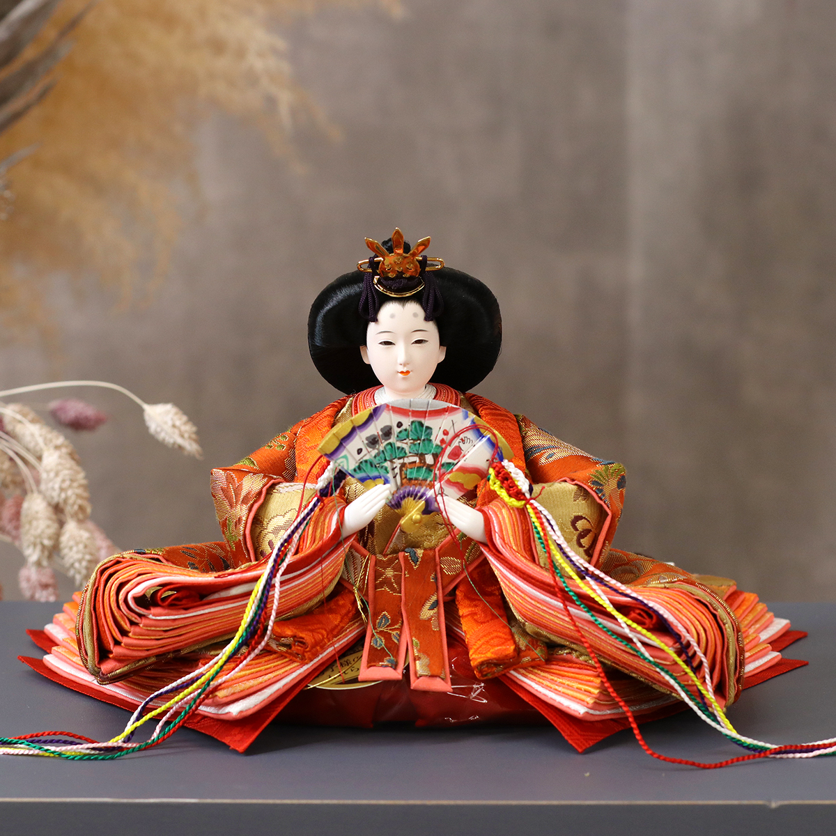 雛人形 親王飾り 光園作 正絹有職 黄櫨染 衣裳着 小三五親王 平飾り 久