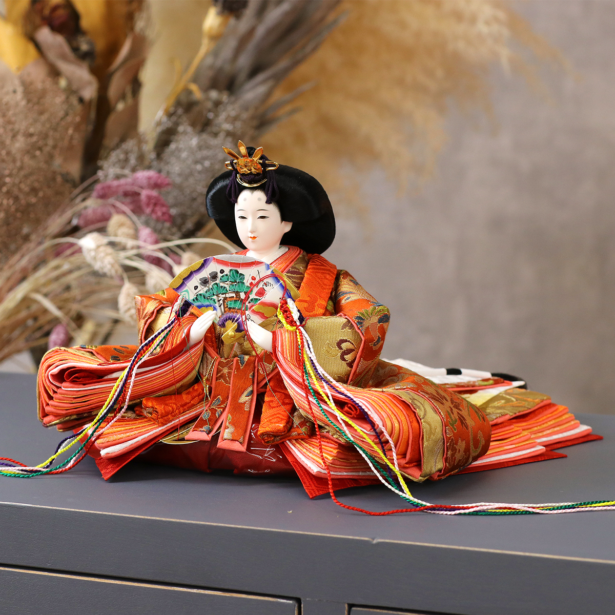 雛人形 親王飾り 光園作 正絹有職 黄櫨染 衣裳着 小三五親王 平飾り 久