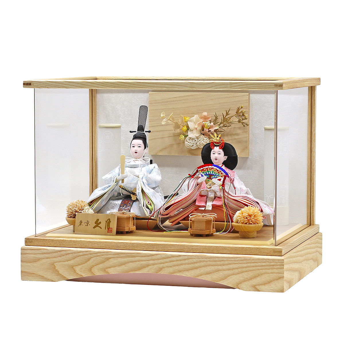 雛人形 ケース飾り 衣裳着 ケース入り 親王飾り 小芥子親王 白木 木目