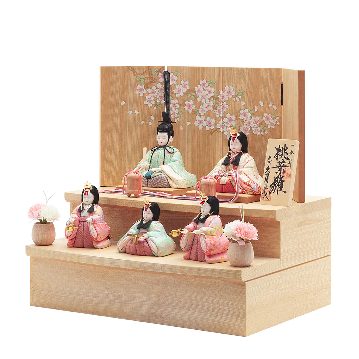 雛人形 木目込み飾り 一秀作 桃葉雛 木目込み 五人 収納飾り 人形の久