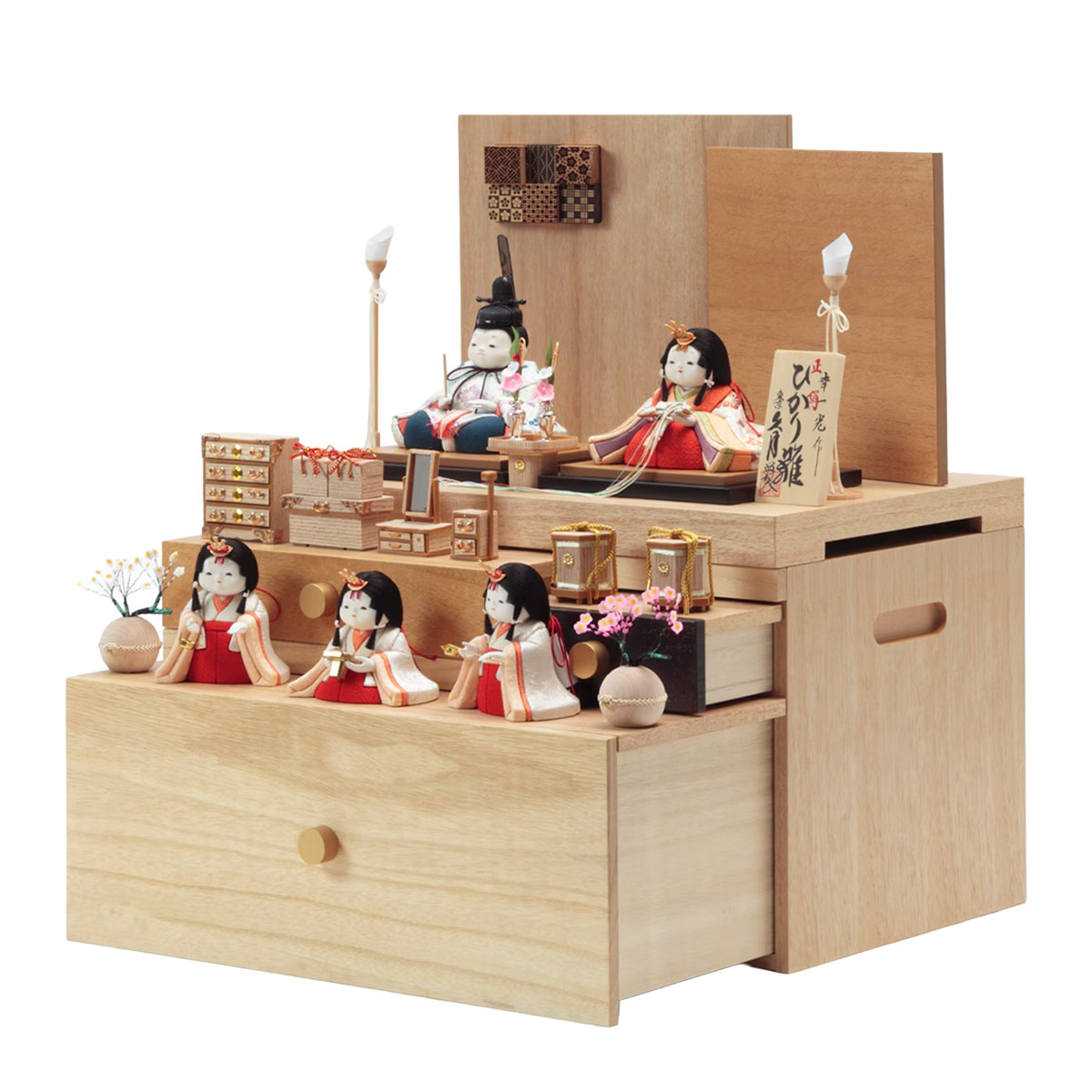 雛人形 木目込み飾り 幸一光作 正絹 ひかり雛 木目込み 親王 官女 五人