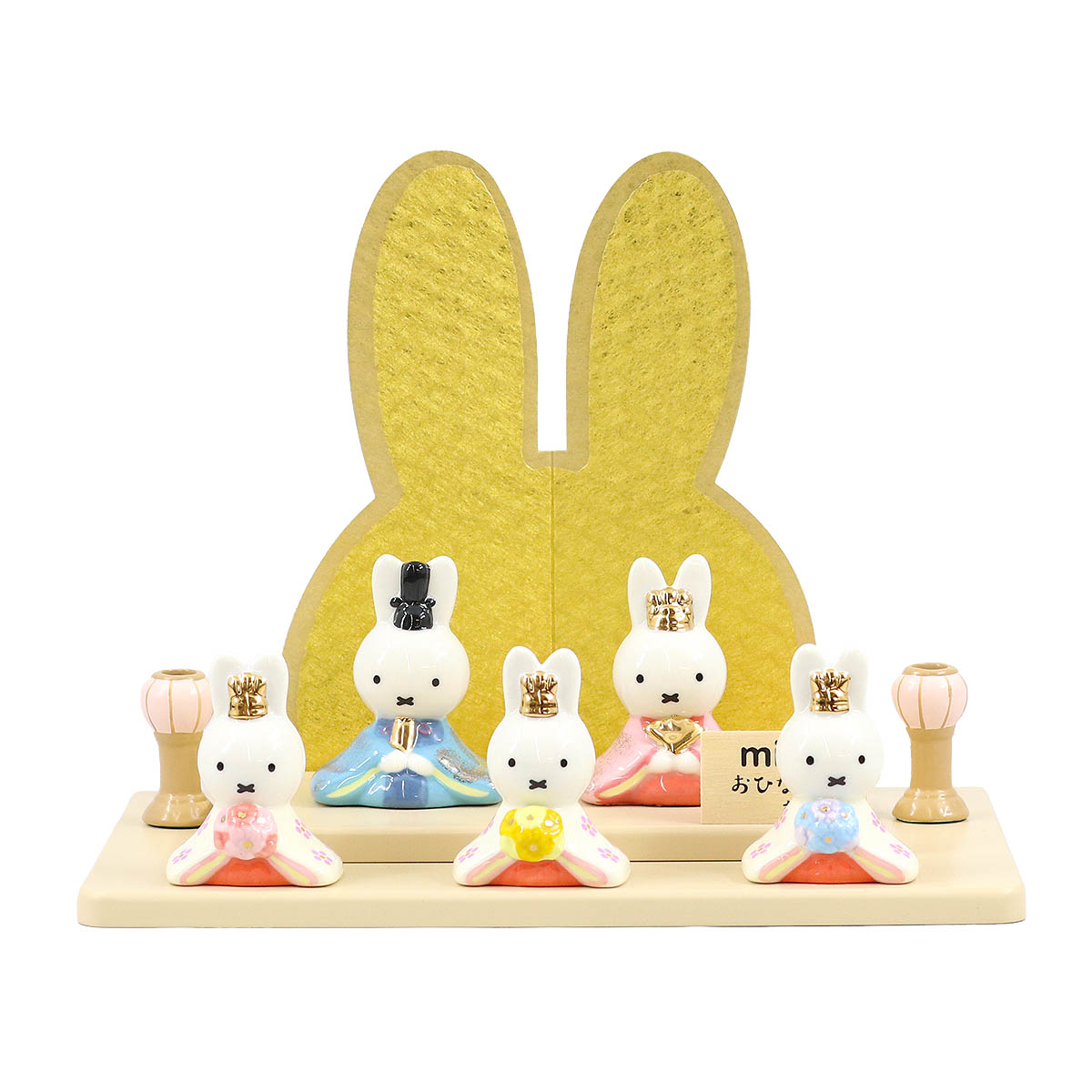 雛人形 二段飾り miffy ミッフィー 磁器 ひな人形 うさこ 親王 官女 五人飾り 白銀 木製 円形 三日月形飾り台 (小) 二段 2段 吉徳 吉徳大光