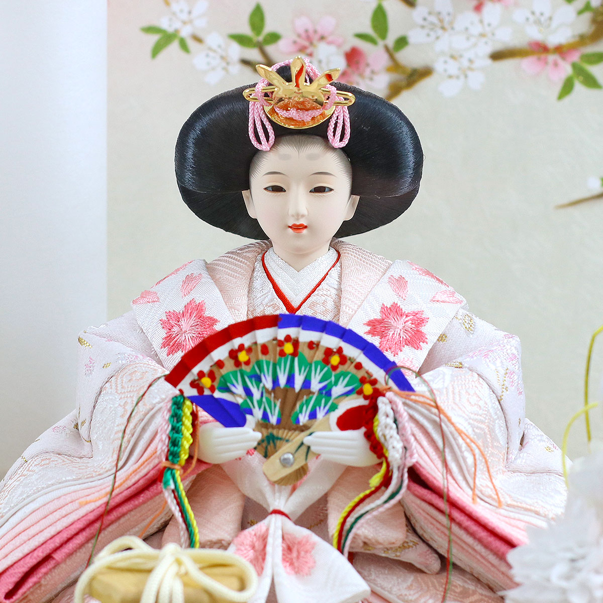 雛人形 ケース飾り ケース入り 親王飾り 御雛 白木 木目 円形 アクリル