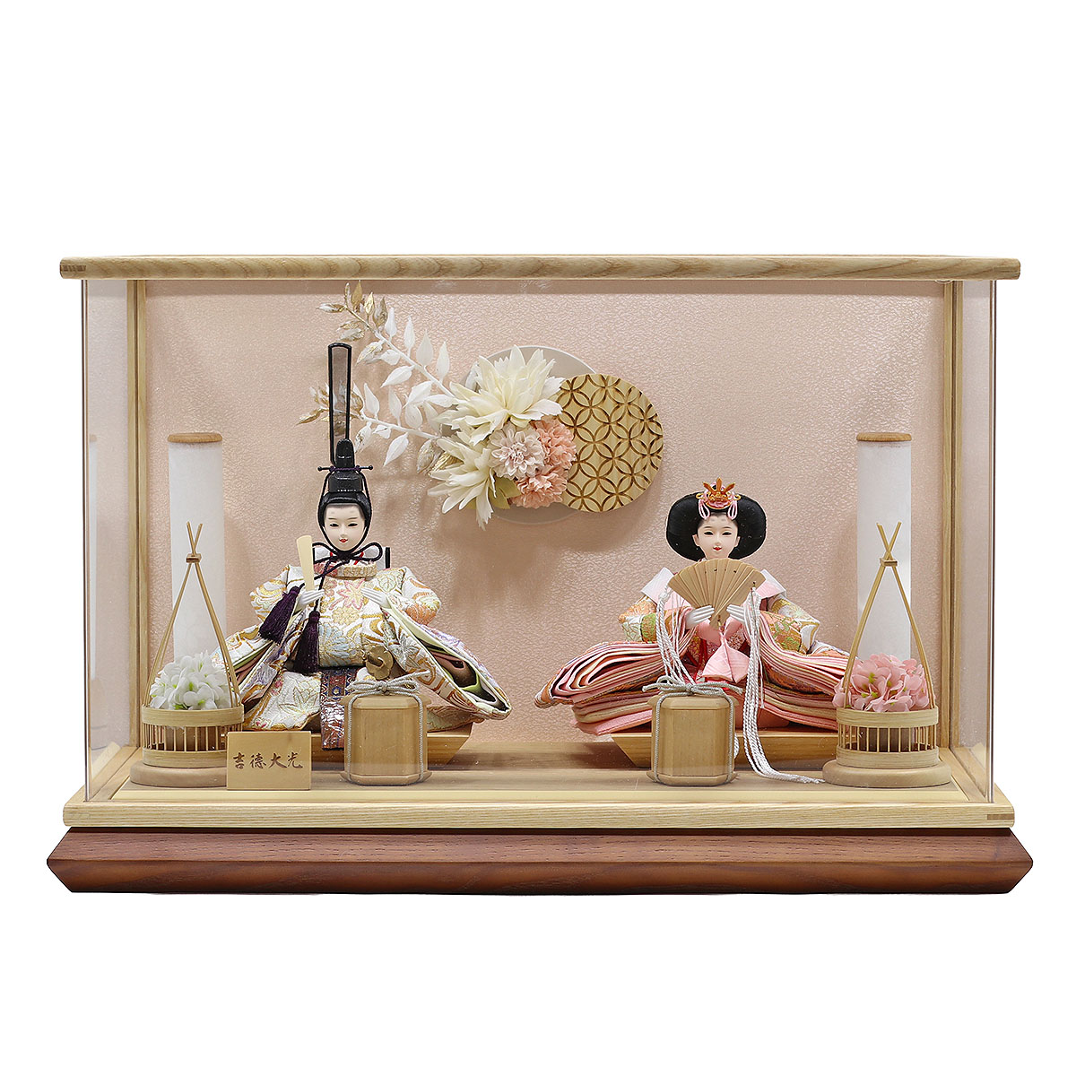 雛人形 ちりめん雛 わらべ雛 10人揃いオルゴール付きケース飾り ピンク