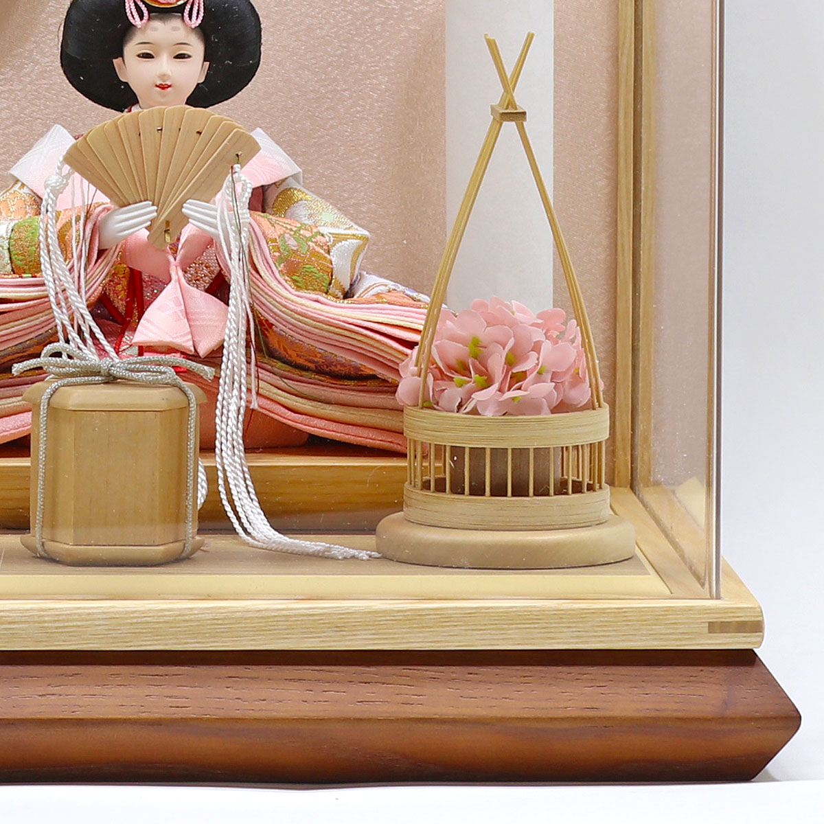 特製 親王飾 ケース入り雛人形 雛人形 ケース飾り 白木 木目 花飾り アクリルケース入り 親王飾り