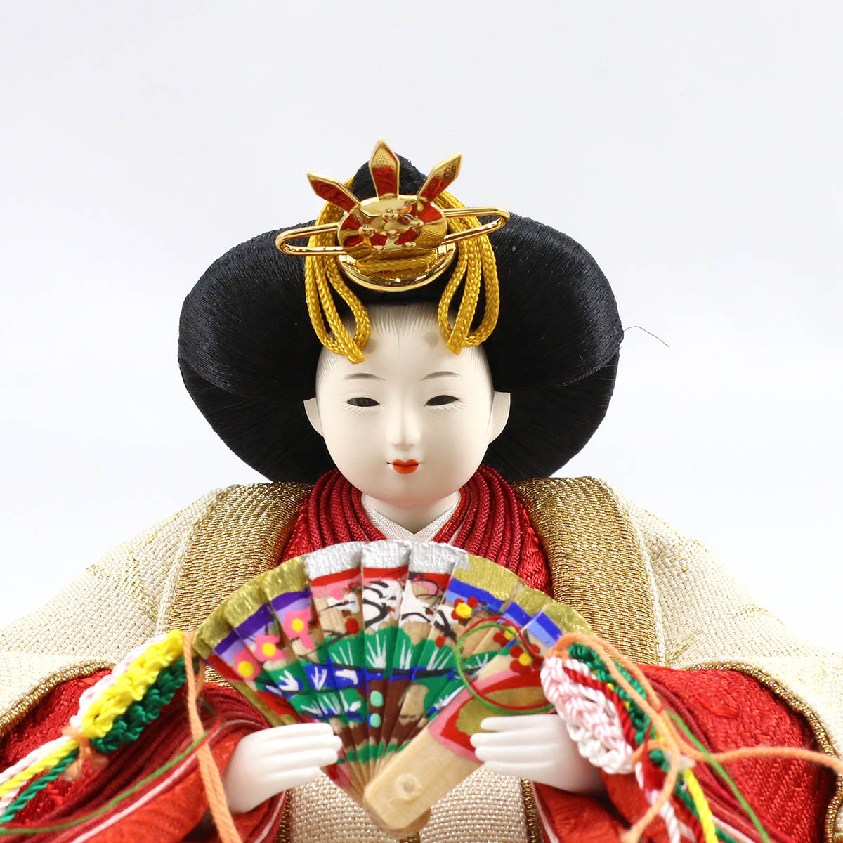 雛人形 親王飾りほぼ新品！吉兆雛 柴田家千代 花飾り 提灯付き 雛人形 親王飾り 柴田家千代作 柴田家千代 葵 正絹帯地にレース