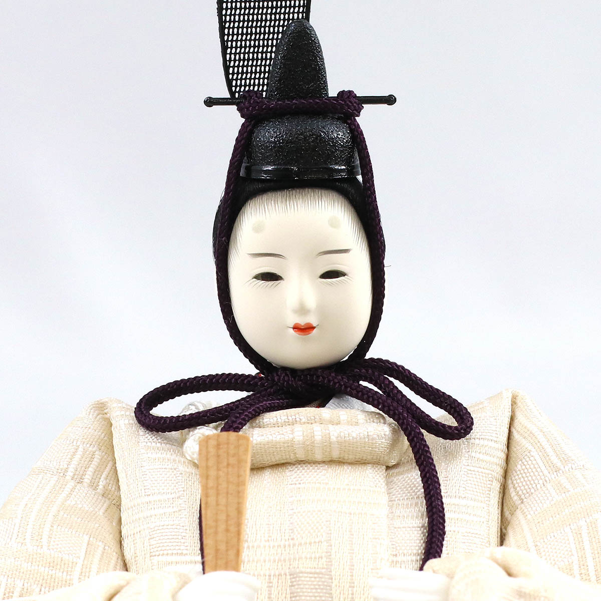 雛人形 親王飾り 柴田家千代作 柴田家千代 葵 算崩地紋 刺繍桜ちらし 白紫 柳親王 裾長衣装着 三段ぼかし几帳 木製楕円形飾り台 平飾り