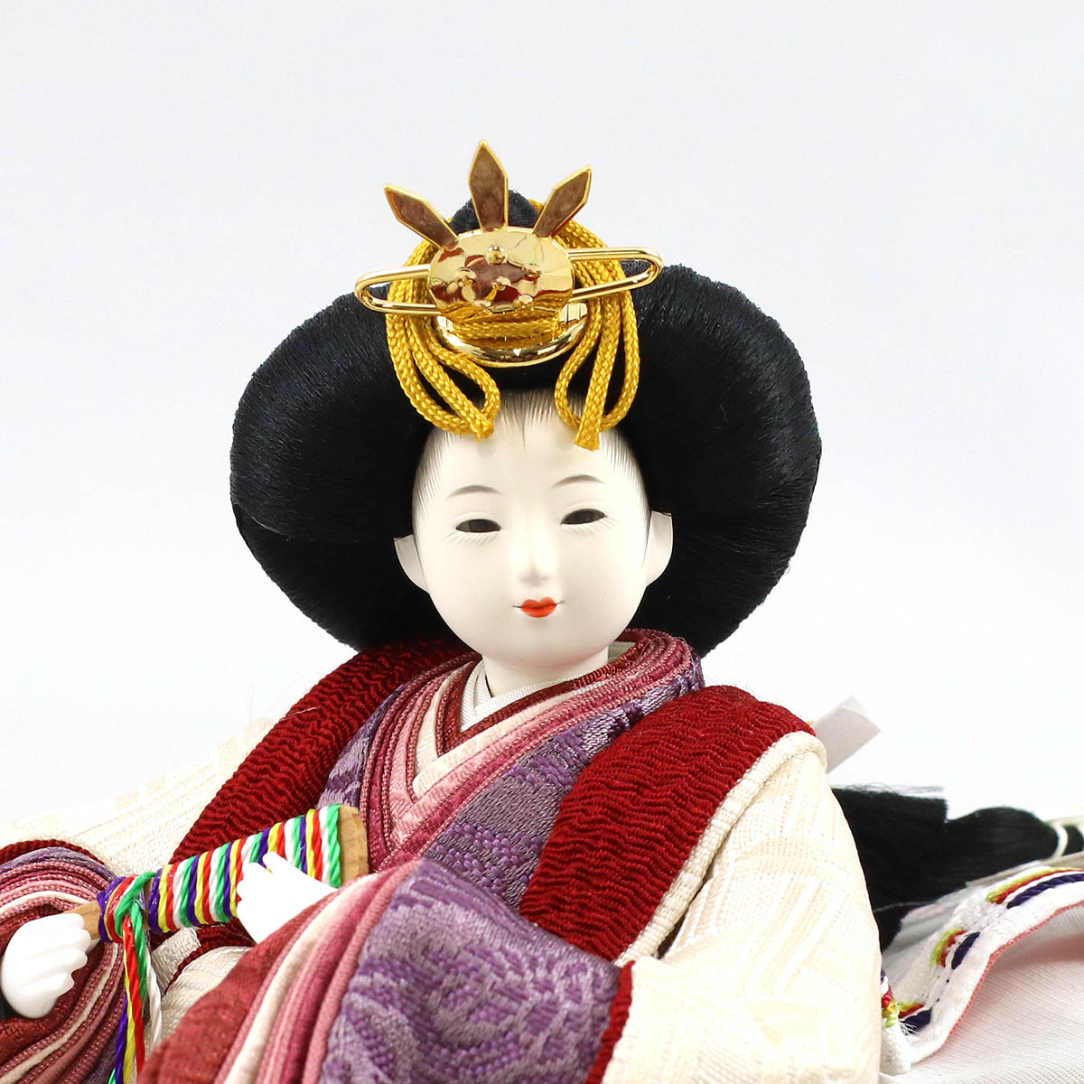 雛人形 親王飾り 柴田家千代作 柴田家千代 葵 算崩地紋 刺繍桜ちらし 白紫 柳親王 裾長衣装着 三段ぼかし几帳 木製楕円形飾り台 平飾り