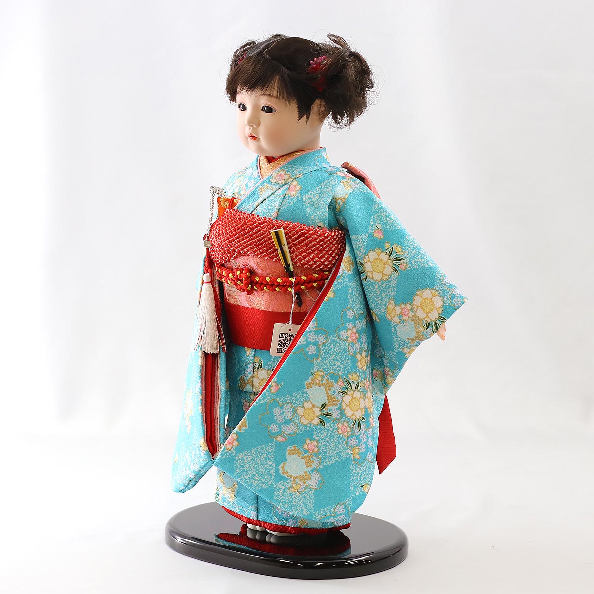 市松人形 青色赤色花柄着物東玉作